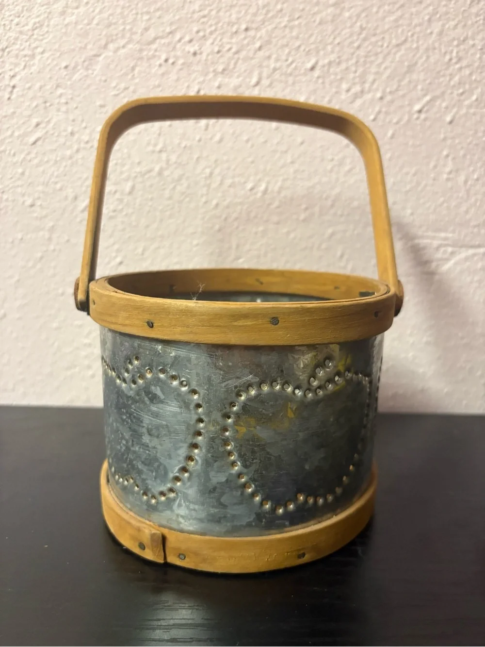 Primitive Pierced Tin Heart Candle Lantern Wood Handle Farmhouse Decor